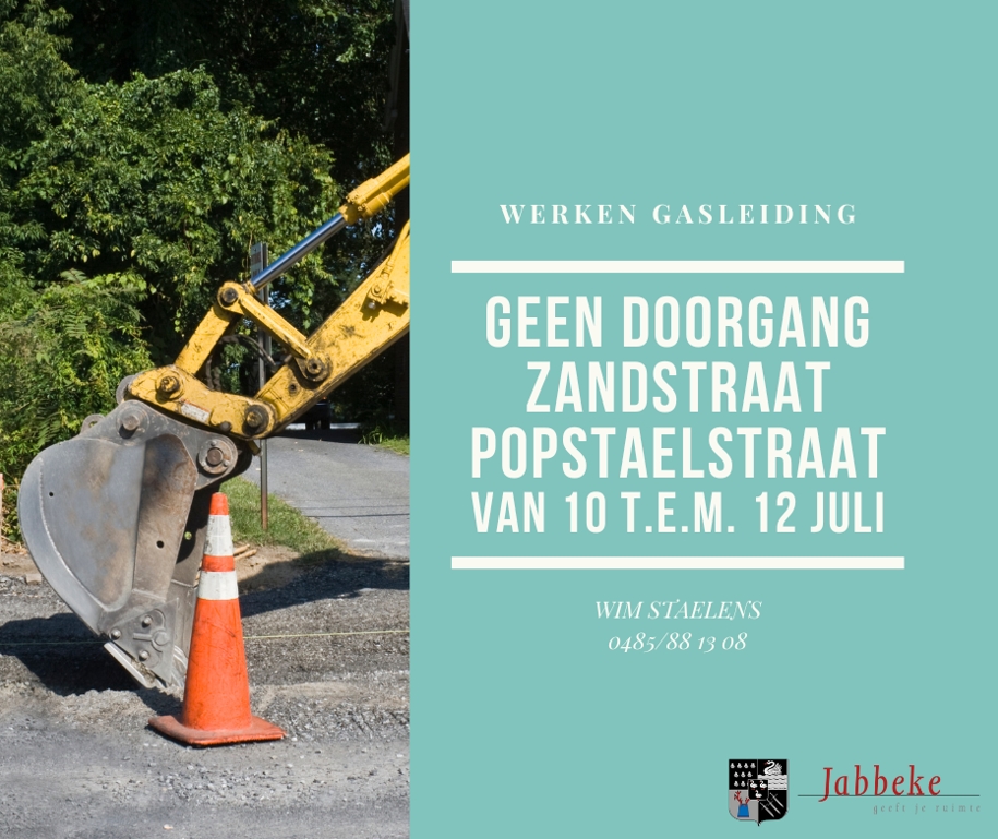 KRUISPUNT POPSTAELSTRAAT - ZANDSTRAAT TIJDELIJK ONDERBROKEN